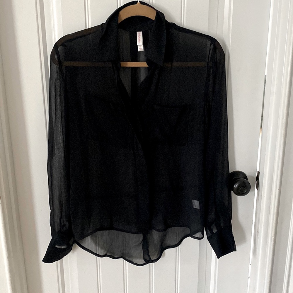 Womens Sheer Black button up sheer blouse top XSmall new, no tags